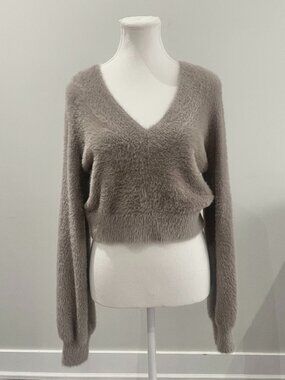 Aritzia Sunday Best Kitten V-Neck Sweater in Taupe